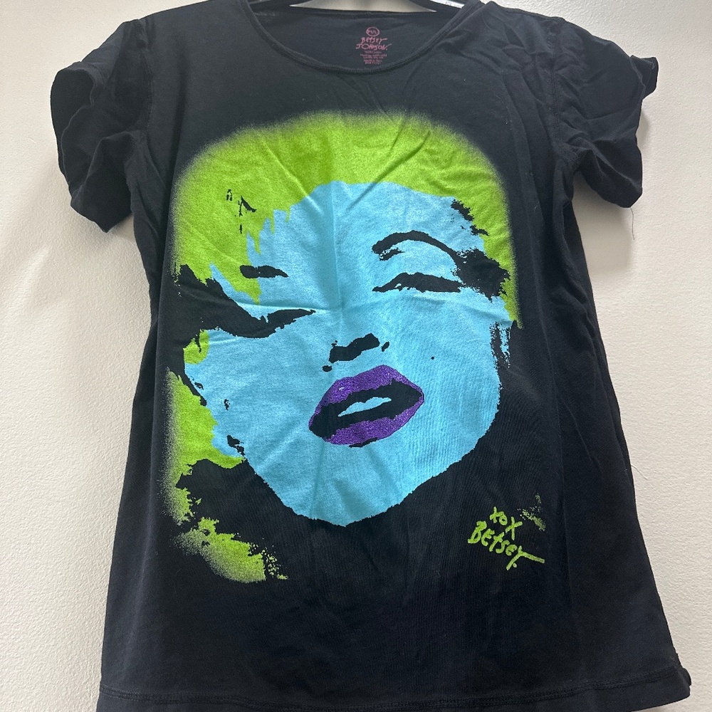 Y2K Betsey Johnson Vintage glitter  Marilyn Monroe / Andy Warhol tshirt M/L